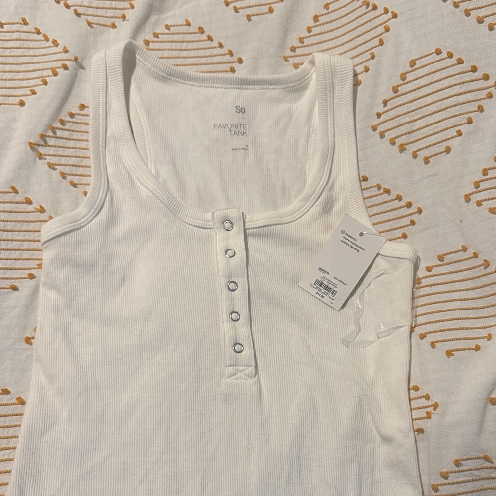 SO White Button-Front Ribbed Tank Top